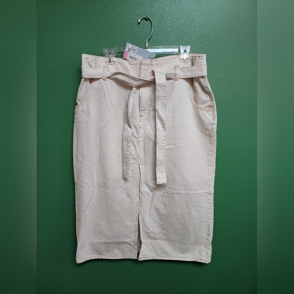 Antonio Melani Briella Ecru Belted Midi Skirt | Size 14 | NWT